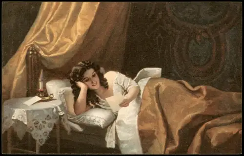 Bei der Lektüre MeyercBremen JOHANN GEORG MEYER Künstlerkarte Gemäldec1913