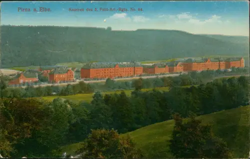 Ansichtskarte Pirna Kaserne des 5. Feld-Art. Rgts No 64 1915