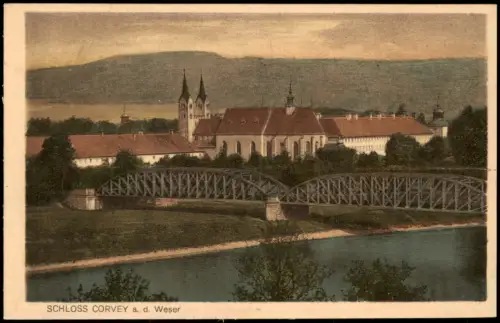 Ansichtskarte Höxter (Weser) Schloß Kloster Corvey Brücke coloriert 1918