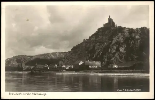 Ansichtskarte Braubach Marksburg Fernansicht, Blick auf Braubach 1928