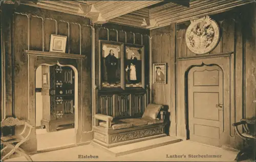 Ansichtskarte Eisleben Luther Sterbehaus Innenansicht Sterbezimmer 1910