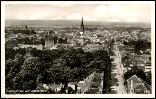 Ansichtskarte Düren Blick vom Wasserturm, Straßenblick Fotokarte 1937