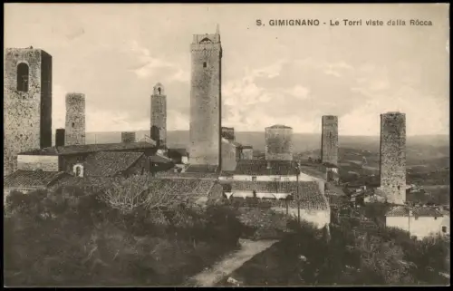 Cartolina San Gimignano Le Torri viste dalla Rôcca 1914