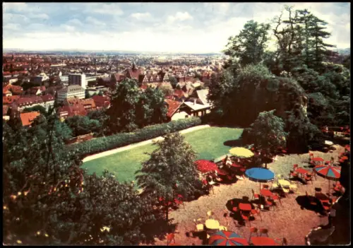 Bielefeld Stadtblick von der Sparrenburg Restaurant Sonnenschirme 1968
