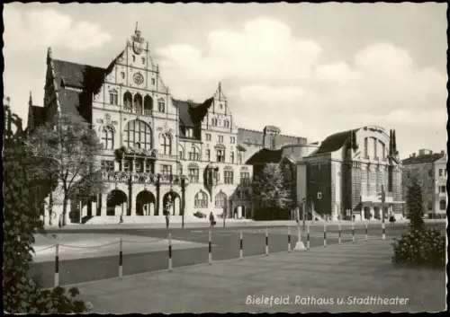 Ansichtskarte Bielefeld Rathaus u. Stadttheater 1953