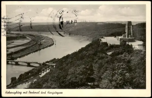 Ansichtskarte Syburg-Dortmund Hohensyburg mit Denkmal und Hengsteysee 1952