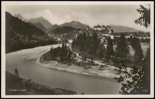 Ansichtskarte Füssen Lechpartie und Stadt 1930