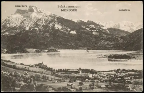 Ansichtskarte Mondsee Stadt mit Schafberg u. Dachstein 1924