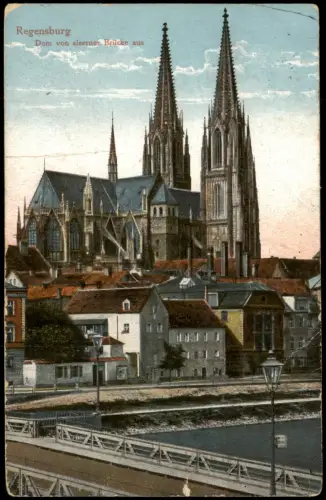 Ansichtskarte Regensburg Dom von eiserner Brücke 1938