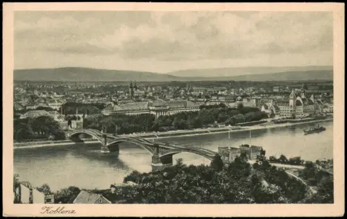 Ansichtskarte Koblenz Totale mit Brücke 1928