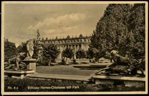 Ansichtskarte Chiemsee Herreninsel mit Schloss mit Park 1938