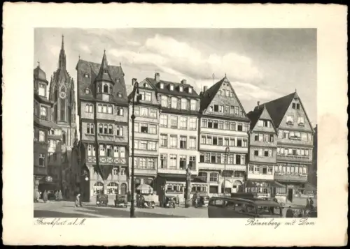 Ansichtskarte Frankfurt am Main Römerberg mit Autos und Bus 1941