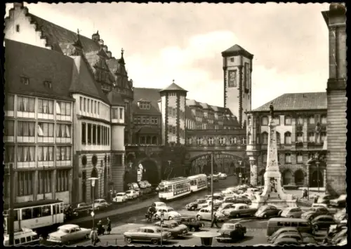 Ansichtskarte Frankfurt am Main Paulsplatz Straßenbahn Autos Fotokarte 1961