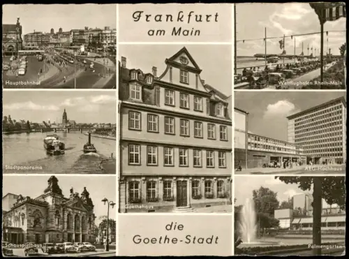 Ansichtskarte Frankfurt am Main Mehrbild Bahnhof Flughafen Panoram 1956
