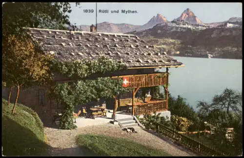 Ansichtskarte Seelisberg Berghütte Rütli und Mythen. 1912