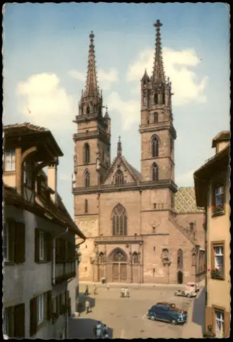 Ansichtskarte Basel Basler Münster Vorplatz 1968