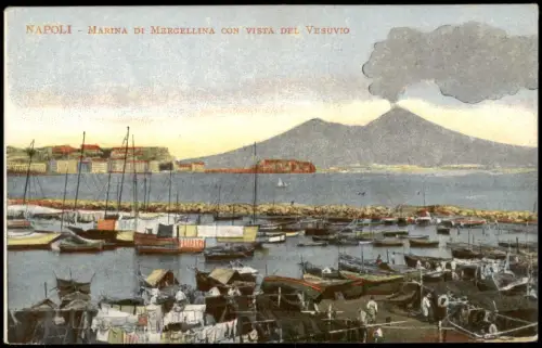 Cartolina Neapel Napoli Marina di Mergellina con Vista Vesuvio 1911