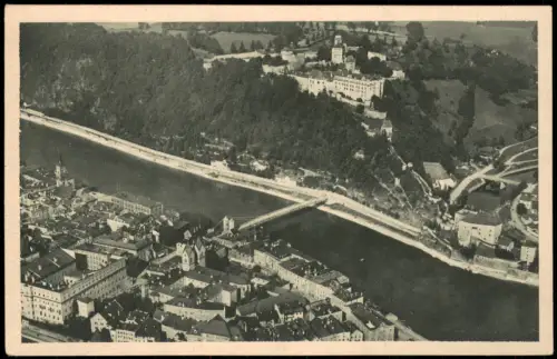 Passau Flugzeugaufnahme Luftbild Altstadt mit Luitpoldbrücke 1928