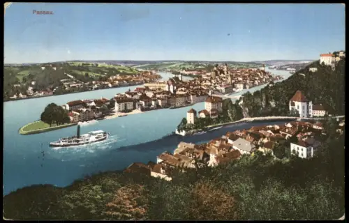 Ansichtskarte Passau Stadtblick mit Dampfer 1930
