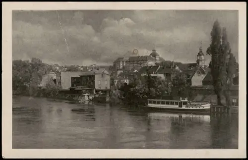 Ansichtskarte Weißenfels Saalepartie mit Schloß Fahrgastschiff 1954
