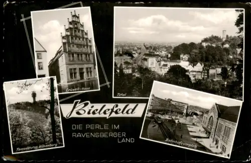 Ansichtskarte Bielefeld Bahnhofsvorplatz Cruwellhaus Totale MB 1962