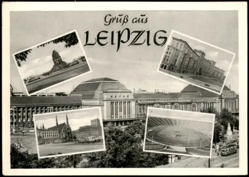 Ansichtskarte Leipzig Hauptbahnhof Ring Stadion MB 1957
