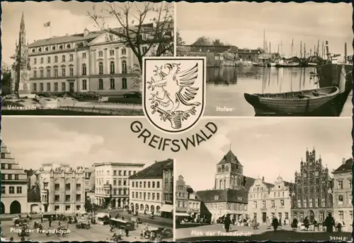 Ansichtskarte Greifswald Platz der Freundschaft Universität 4 Bild 1958