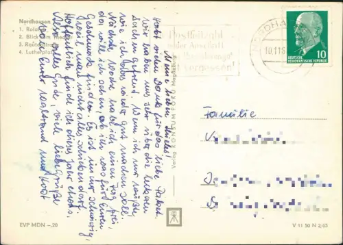 Ansichtskarte Nordhausen MB: Roland Theater Rautenstraße Lutherplatz 1965