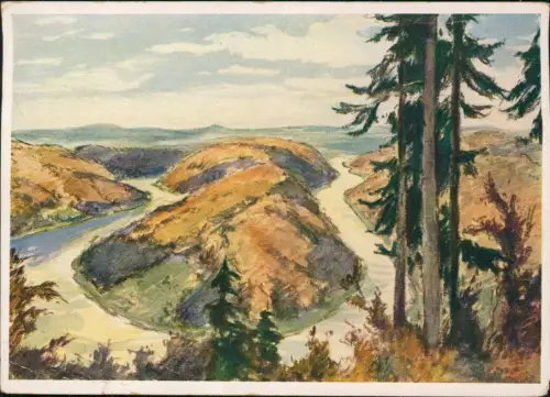 Mettlach Künstlerkarte Saarschleife nach Aquarell Karl Graf Speyer 1941