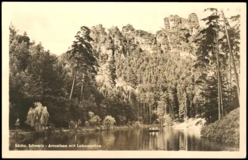 Ansichtskarte Rathen Sächs. Schweiz - Amselsee mit Lokomotive 1954