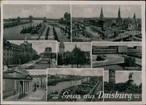 Ansichtskarte Duisburg Admiral-Scheer-Brücke. Landgericht Hafen Bahnhof 1940