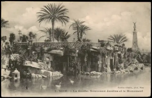 CPA Nizza Nice La Grotte. Nouveaux Jardins et le Monument 1912