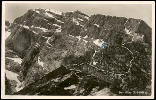 Ansichtskarte Berchtesgaden Hoher Göll mit Wegmarkierung 1930