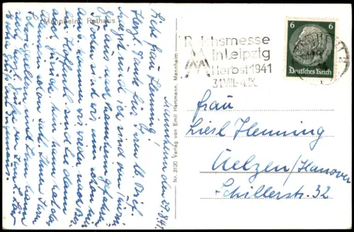 Ansichtskarte Mannheim Partie am Rathaus 1938