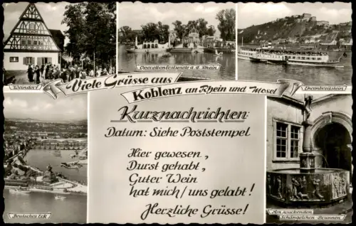 Ansichtskarte Koblenz Stadtteilansichten u.a. Luftbild Weindorf Dampfer 1963