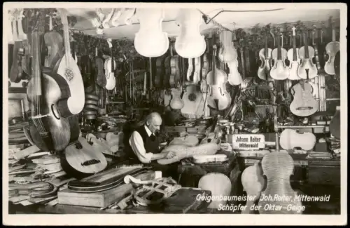 Ansichtskarte Mittenwald Geigenbaumeister Johann Reiter Werkstatt 1961