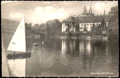 Ansichtskarte Tegernsee (Stadt) Schloßkirche Segelboot Fotokarte 1954