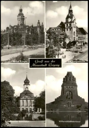 Ansichtskarte Leipzig 4 Bild Völkerschlachtdenkmal Zoo Rathaus 1973