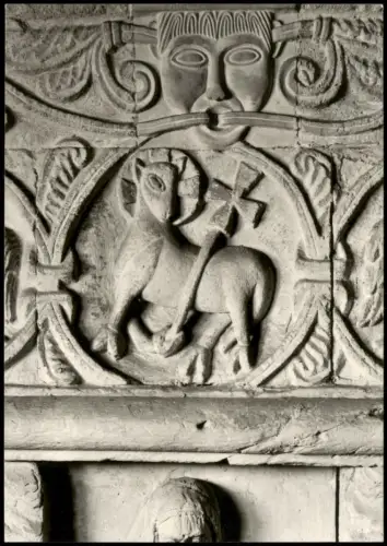 Ansichtskarte Gernrode-Quedlinburg Stiftskirche St. Cyriaci - Relief Lamm 1969