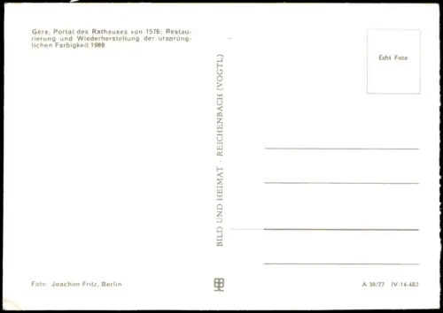 Ansichtskarte Gera Rathaus Portal 1977
