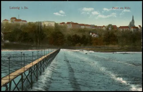 Ansichtskarte Leisnig Ortsansicht Partie am Wehr 1914