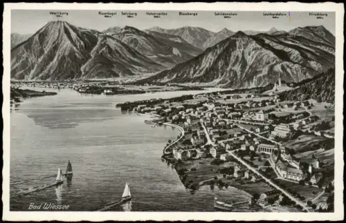 Ansichtskarte Bad Wiessee Stadt aus der Vogelschau Künstlerkarte 1935