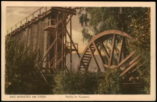 Bad Münster am Stein-Ebernburg Partie im Kurpark. Saline Wasserrad 1927