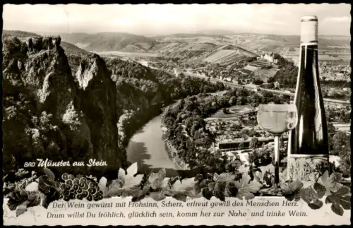 Bad Münster am Stein-Ebernburg Stadt Weinflasche und Glas Fotomontage 1962