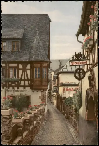 Ansichtskarte Rüdesheim (Rhein) Drosselgasse Hotel Lindenwirt 1970
