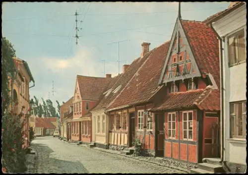 Postcard Ærøskøbing Straßenpartie 1969
