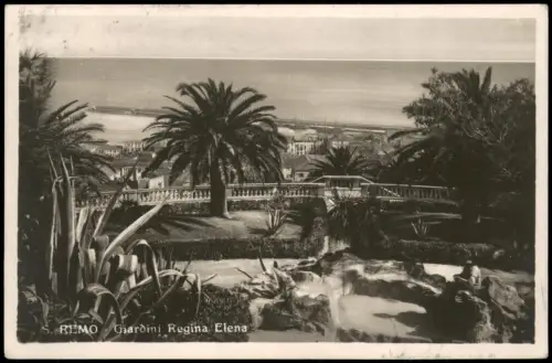 Cartolina San Remo Sanremo Giardini Regina Elena - Fotokarte 1929