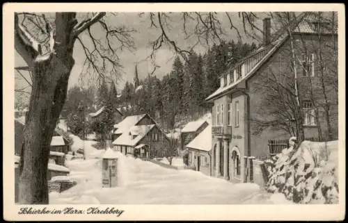 Ansichtskarte Schierke Straßenpartie im Winter am Kirchberg 1952