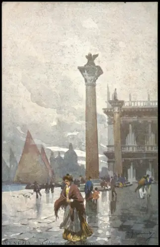 Venedig Venezia Colonne di S. Marco - signierte Künstlerkarte 1912