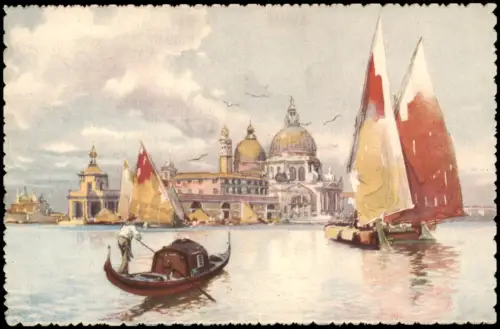 Venedig Venezia Künstlerkarte Chiesa della Salute. Gondel Segelboot 1927